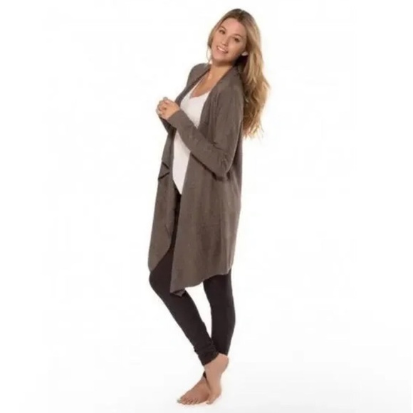 Barefoot Dreams Women’s L/XL Brown Bamboo Cozy Chic Lite Open/Waterfall Sweater - Picture 3 of 11